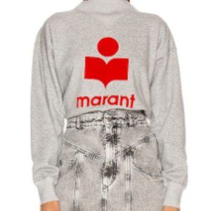 ISABEL MARANT GRAY AND RED LOGO MOBY SWEATSHIRT, SIZE 34